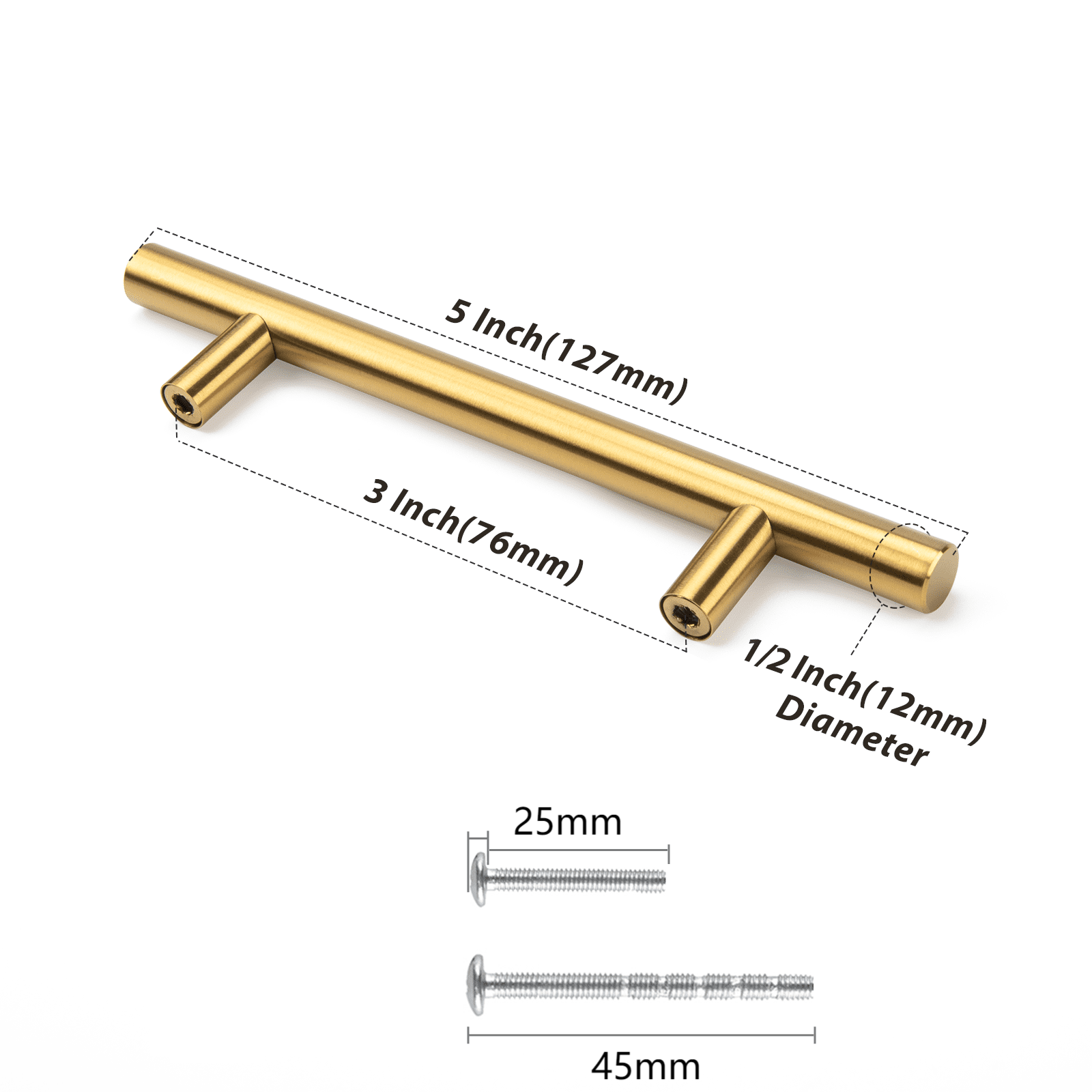 Brushed Brass Cabinet Handles Gold 3 Inch Hole Center Cabinet Pulls Stainless Steel Drawer Handles