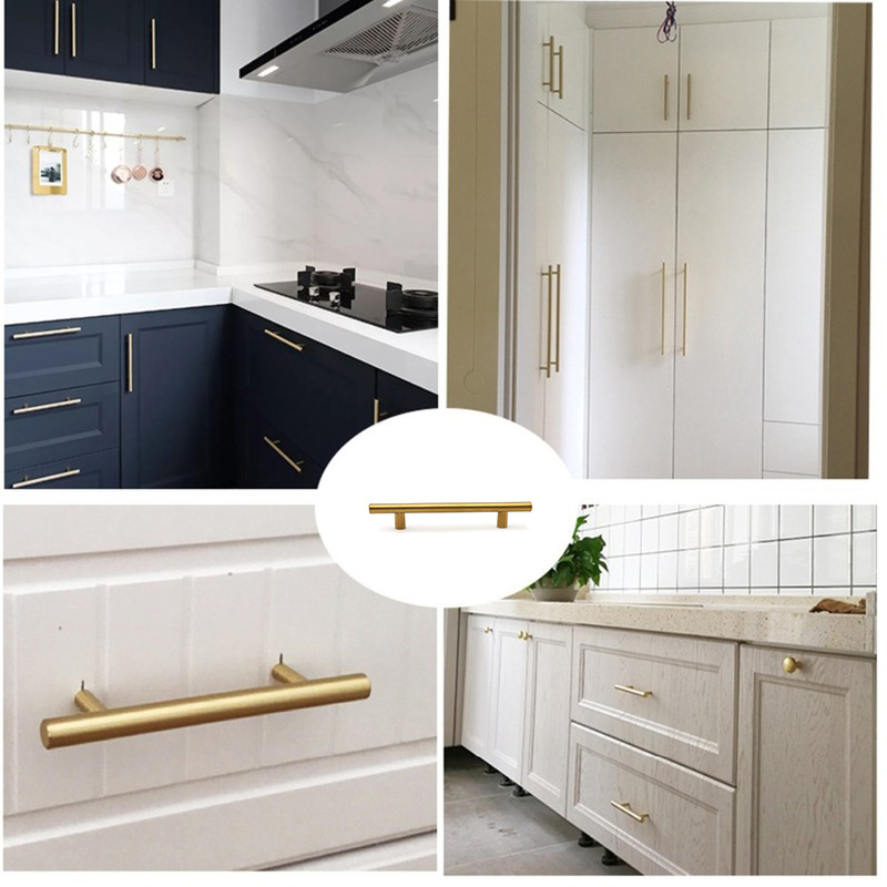 Brushed Brass Cabinet Handles Gold 3 Inch Hole Center Cabinet Pulls Stainless Steel Drawer Handles