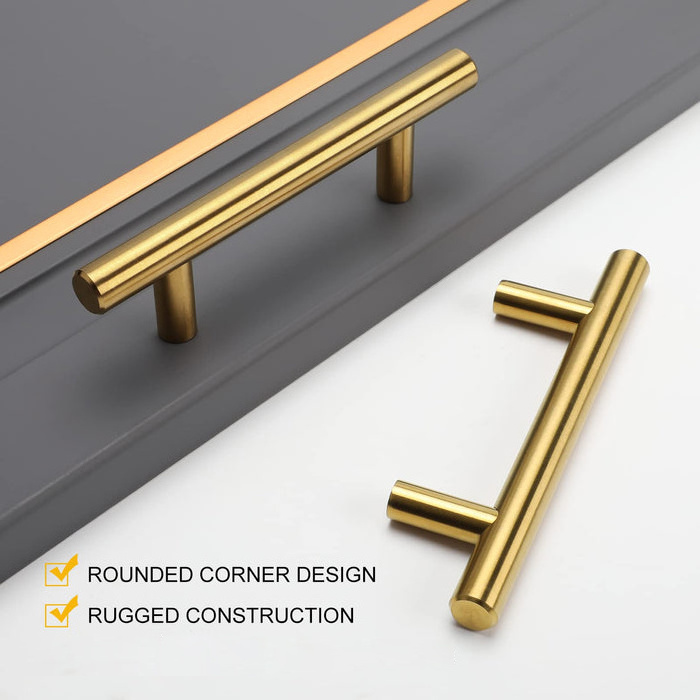 Brushed Brass Cabinet Handles Gold 3 Inch Hole Center Cabinet Pulls Stainless Steel Drawer Handles