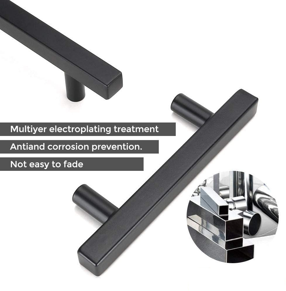 Matte Black Square Handles for Cabinets Dressers Cupboard 76mm Hole Centers Kitchen Cabinet Hardware