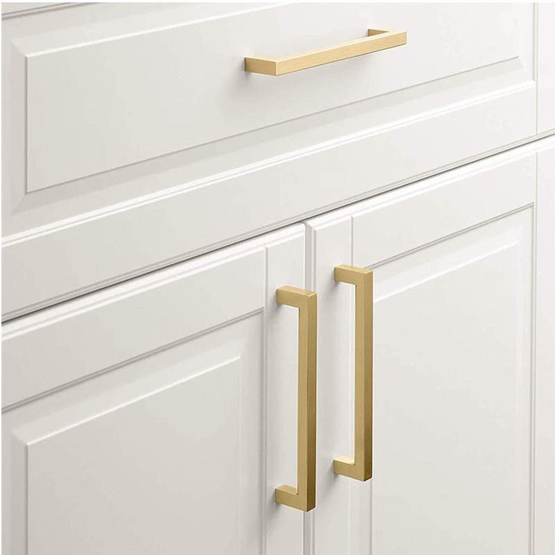 Luxury Gold Cabinet Handle Square Furniture Hardware Stainless Steel Kitchen Cupboard Drawer Handles for Door