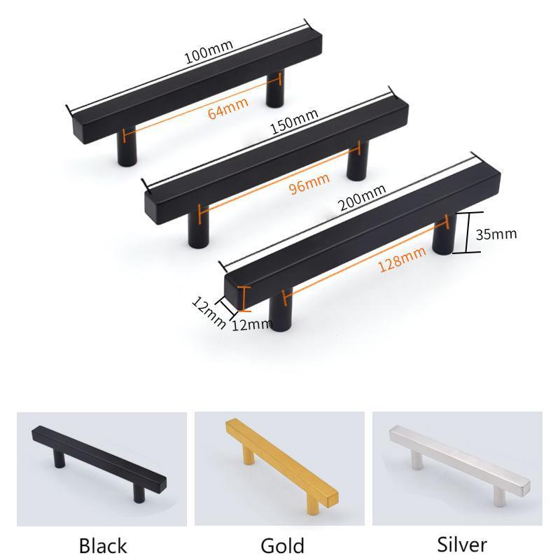 Furniture Hardware Stainless Steel Metal Brushed Gold Kitchen Cabinet Handles And Knobs Black Drawer Square T Bar Pull Handle