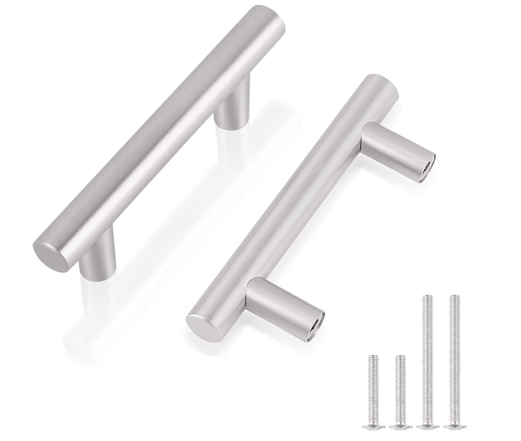 Nickel Cabinets Door Handle Pulls Hole Centers Straight Bar 5 Inch Overall Length & 3 Inch Modern Kitchen Cabinet Knobs 32mm