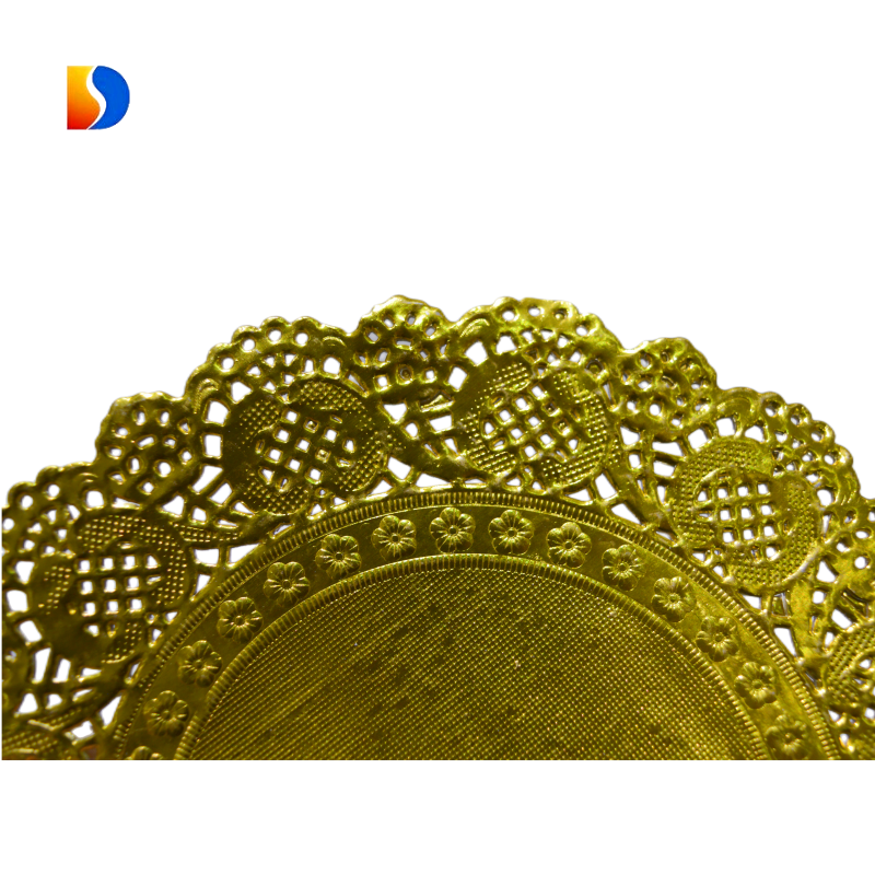 Eco-friendly Round paper lace doily large 12 inch metallic gold paper cake table doilies for party