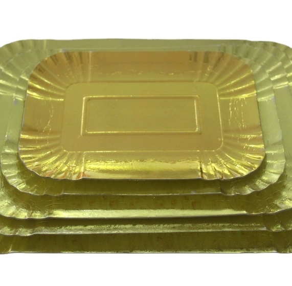 Disposable christmas rectangle golden cardboard paper cake plate tray 7 9 Inch colour paper plate