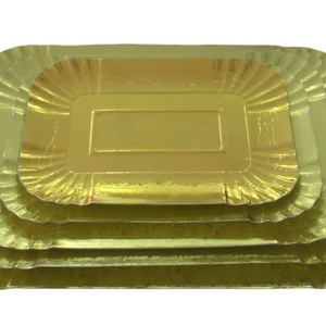 Disposable christmas rectangle golden cardboard paper cake plate tray 7 9 Inch colour paper plate