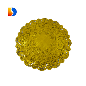 Eco-friendly Round paper lace doily large 12 inch metallic gold paper cake table doilies for party