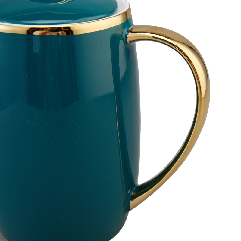 European Luxury Style Ceramic Tea Kettle Porcelain Coffee Pot in Green with Plated Gold Handle