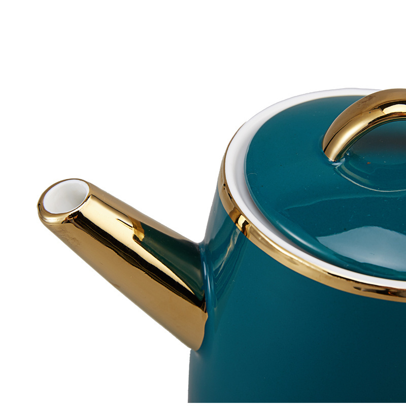 European Luxury Style Ceramic Tea Kettle Porcelain Coffee Pot in Green with Plated Gold Handle