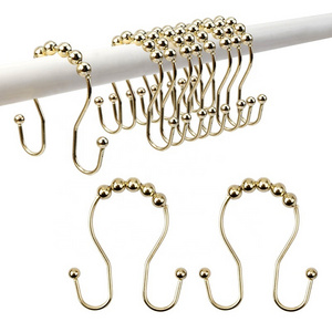 double-hook shaped curtain shower hanging hooks with rollers slide easily for opening-closing curtain double hook