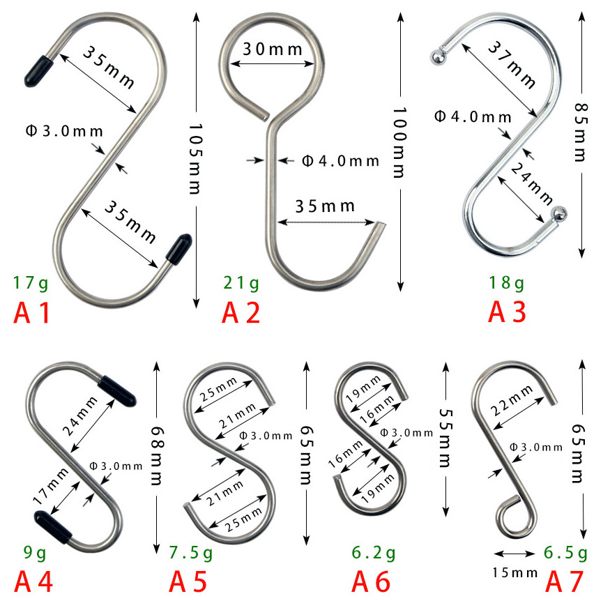 S Shaped Hooks Stainless Steel Metal Hangers Hanging Double Hooks