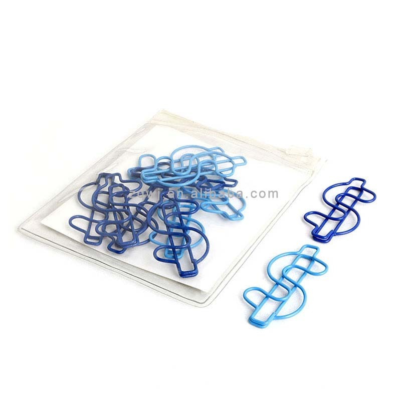 100 pcs Stationery Gifts Custom Cute Metal Bookmark Golden Money Dollar Sign $ Shaped Paper Clips with Logo