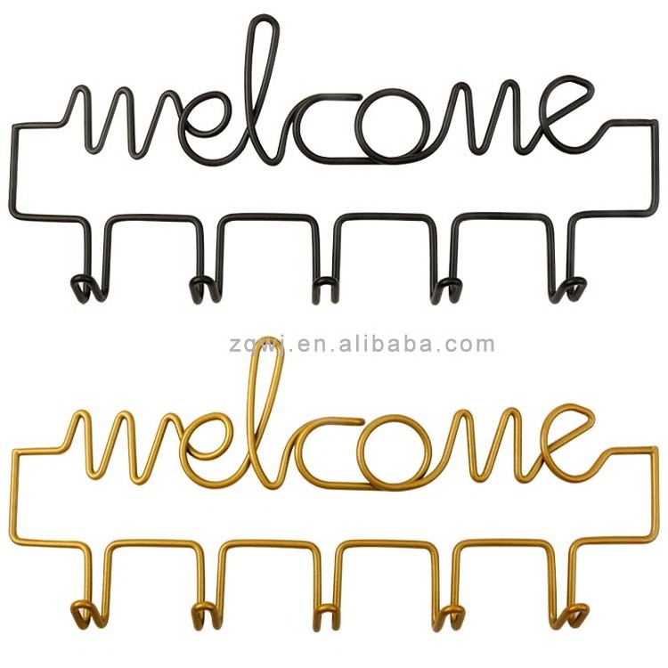 Metal Hanger Key Organizer Wall Hooks Entryway Welcome Sign Wall Mounted Hanger for Hanging Hats Bag Towels Wall Decoration