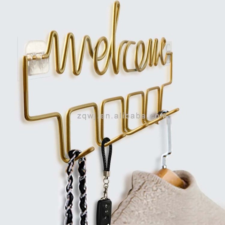 Metal Hanger Key Organizer Wall Hooks Entryway Welcome Sign Wall Mounted Hanger for Hanging Hats Bag Towels Wall Decoration