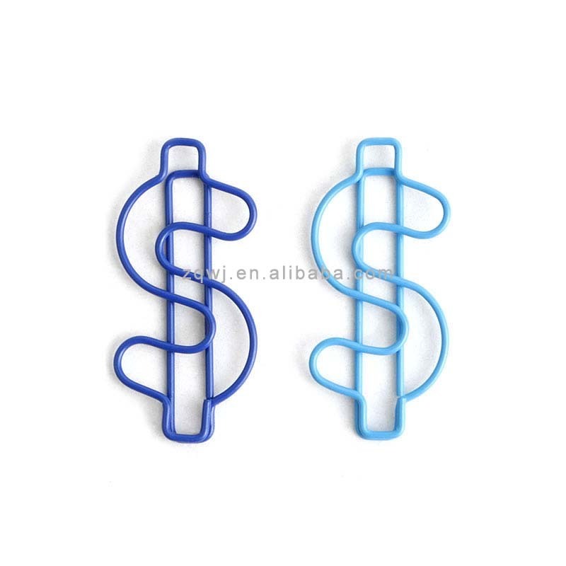 100 pcs Stationery Gifts Custom Cute Metal Bookmark Golden Money Dollar Sign $ Shaped Paper Clips with Logo