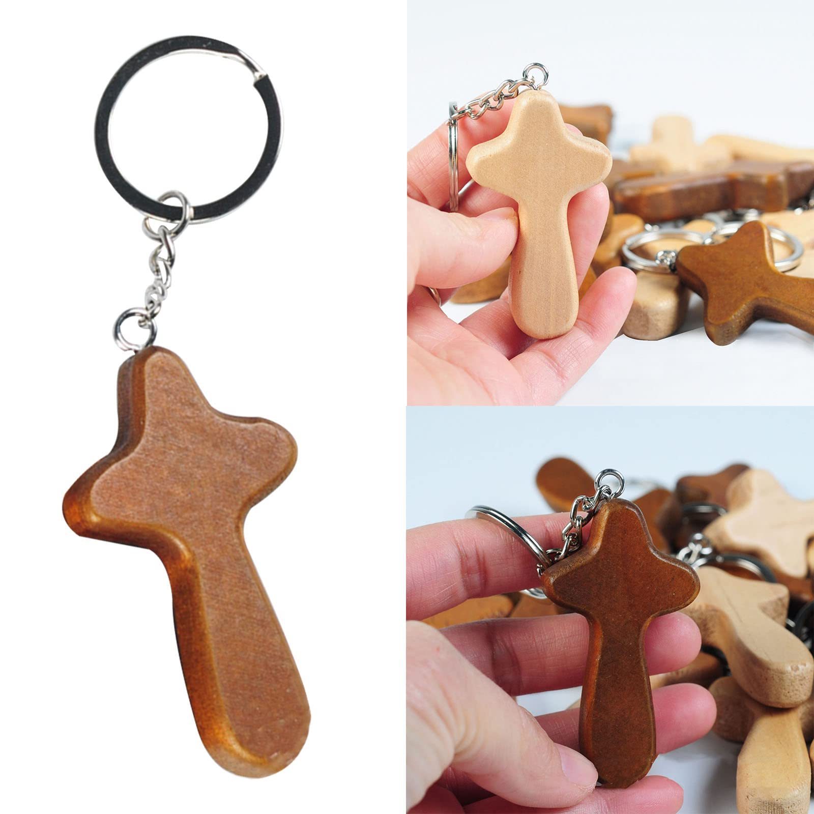 Wooden handmade pendant handicraft, pine holding cross keychain