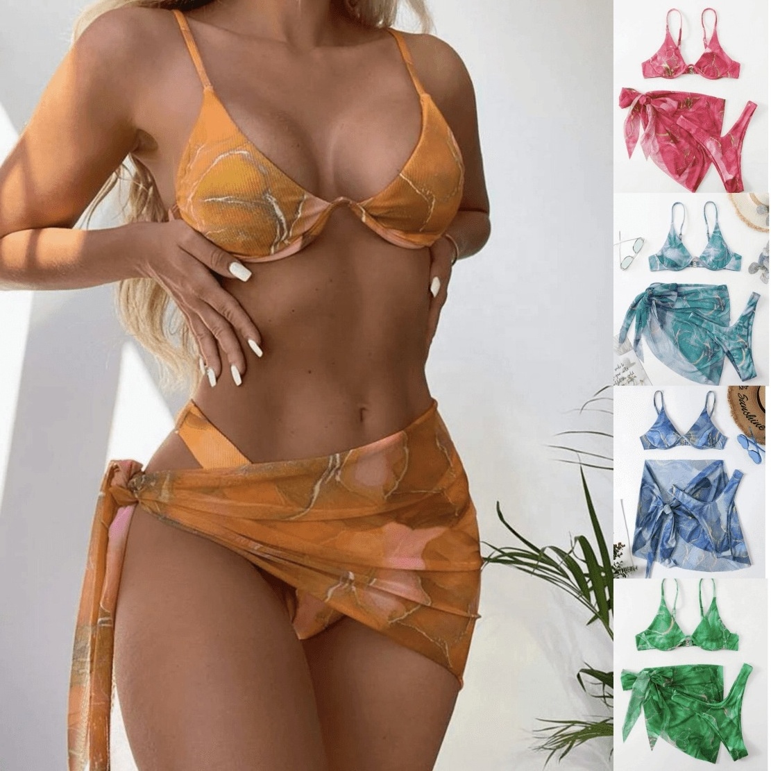 Hot Marble Printing Designer Bikinis&Beachwear Sexy Swimsuits Women Swim Suits 3Pack Swimwear Set Traje De Bano Maillot De Bain