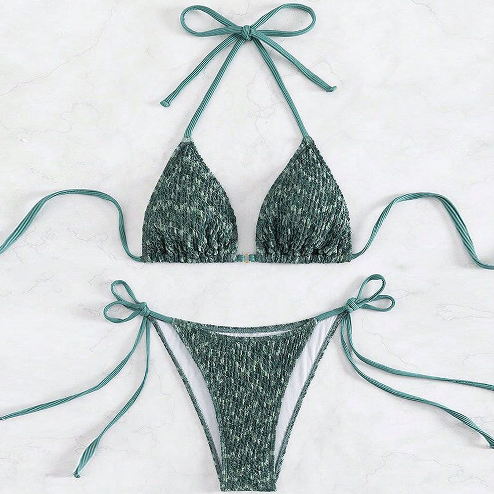 Factory Wholesale Sexy Micro Bikini Sexy String Green Swimsuit 2024 Women 2 Piece Bathing Suit High Quality Swimwear Set Biquini