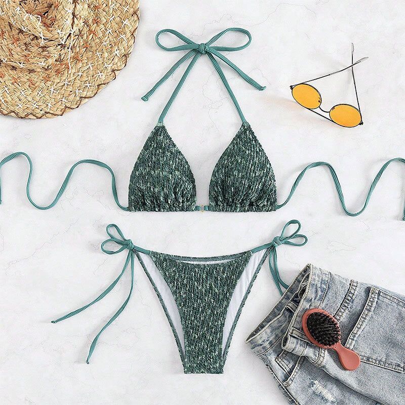 Factory Wholesale Sexy Micro Bikini Sexy String Green Swimsuit 2024 Women 2 Piece Bathing Suit High Quality Swimwear Set Biquini