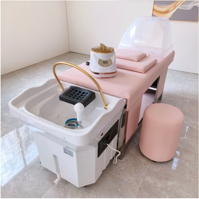 Pink salon shampoo bowl sink and chair luxury head treatment shampoo bed with water tank