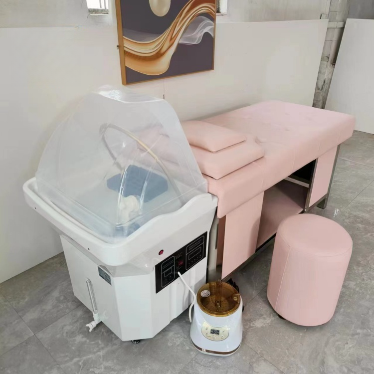 Pink salon shampoo bowl sink and chair luxury head treatment shampoo bed with water tank