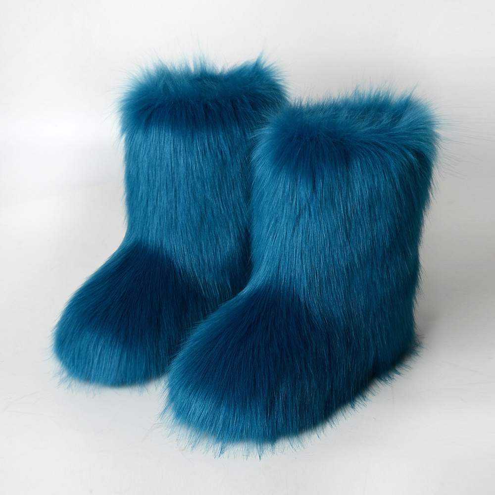 Wholesale Fashion Style Outdoor Winter Warm Fluffy Fake Fur Boots For Women