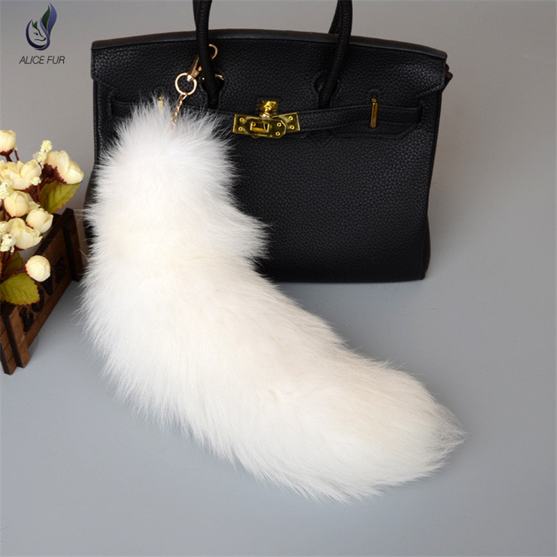 High quality wholesale Natural Fox Tail key chain Blue Fox Fur Tail Keychain