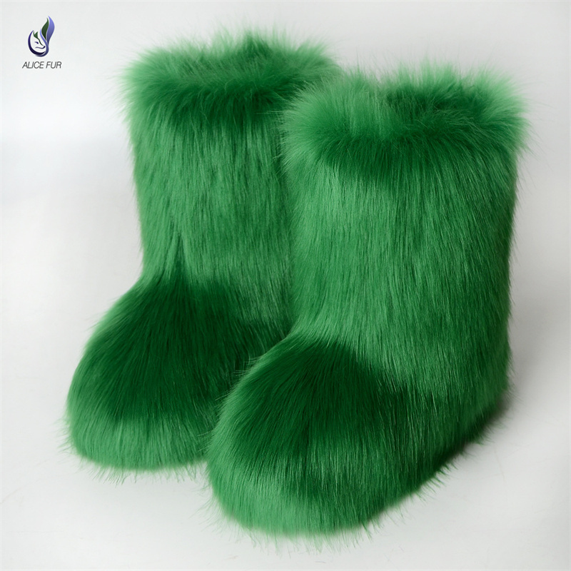 Wholesale Ladies Imitation Raccoon Fur Boots Factory Supply High Quality Faux Fur Snow Boot