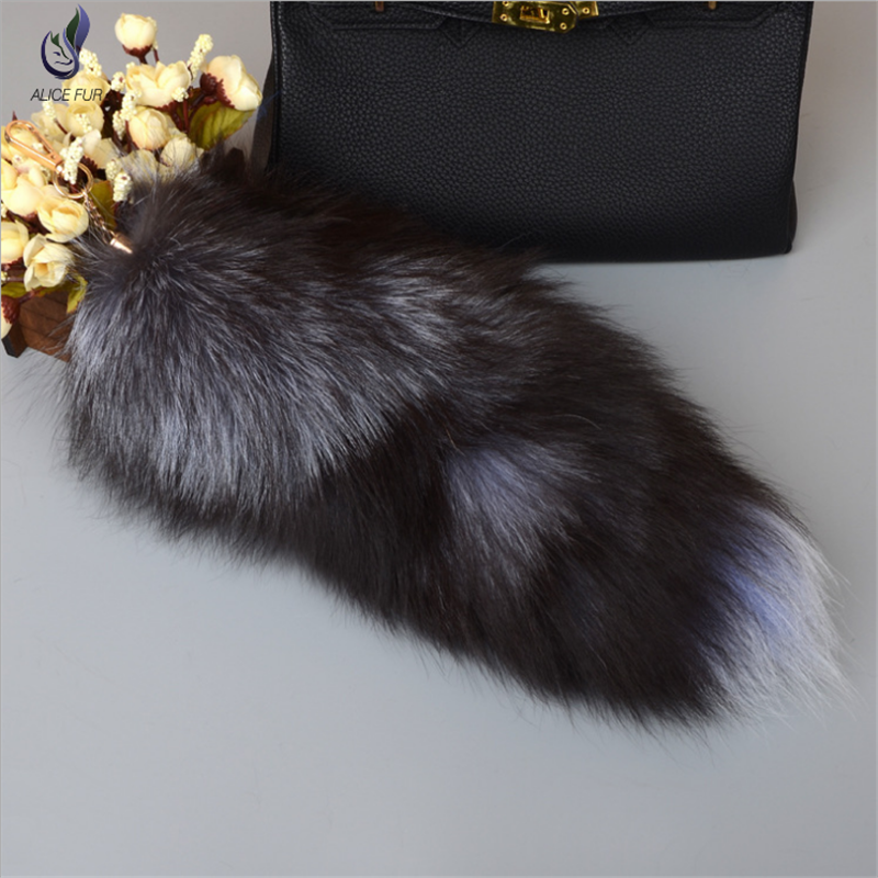 High quality wholesale Natural Fox Tail key chain Blue Fox Fur Tail Keychain