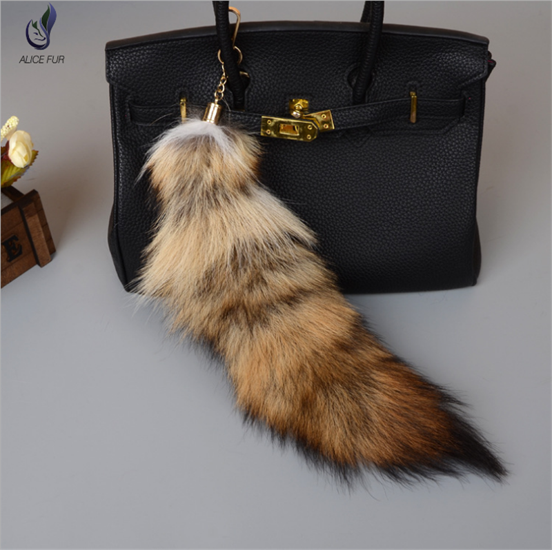 High quality wholesale Natural Fox Tail key chain Blue Fox Fur Tail Keychain