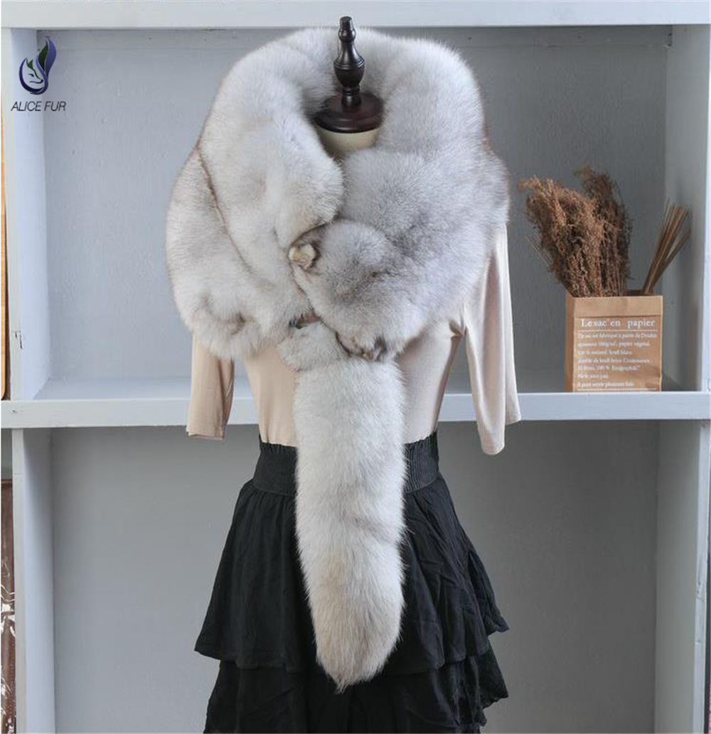 Natural white fox fur stole real fox fur cape genuine fur shawl for women