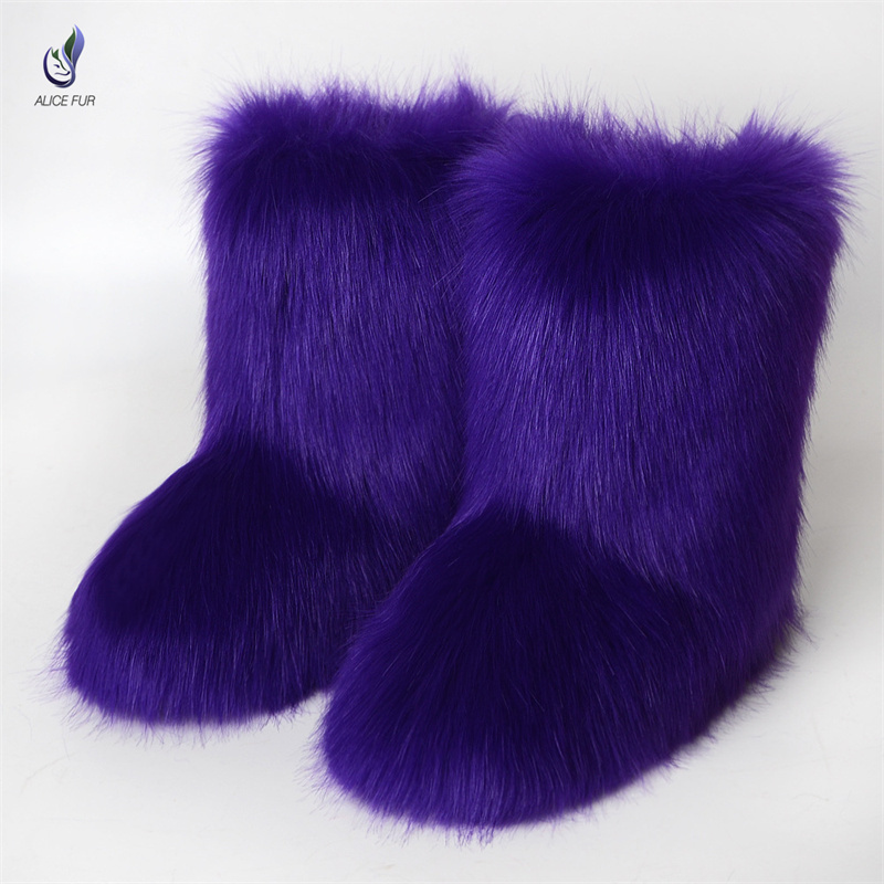 Wholesale Fashion Style Outdoor Winter Warm Fluffy Fake Fur Boots For Women