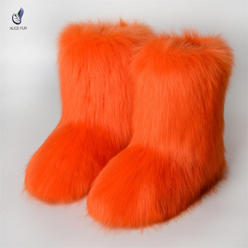 Wholesale Ladies Imitation Raccoon Fur Boots Factory Supply High Quality Faux Fur Snow Boot