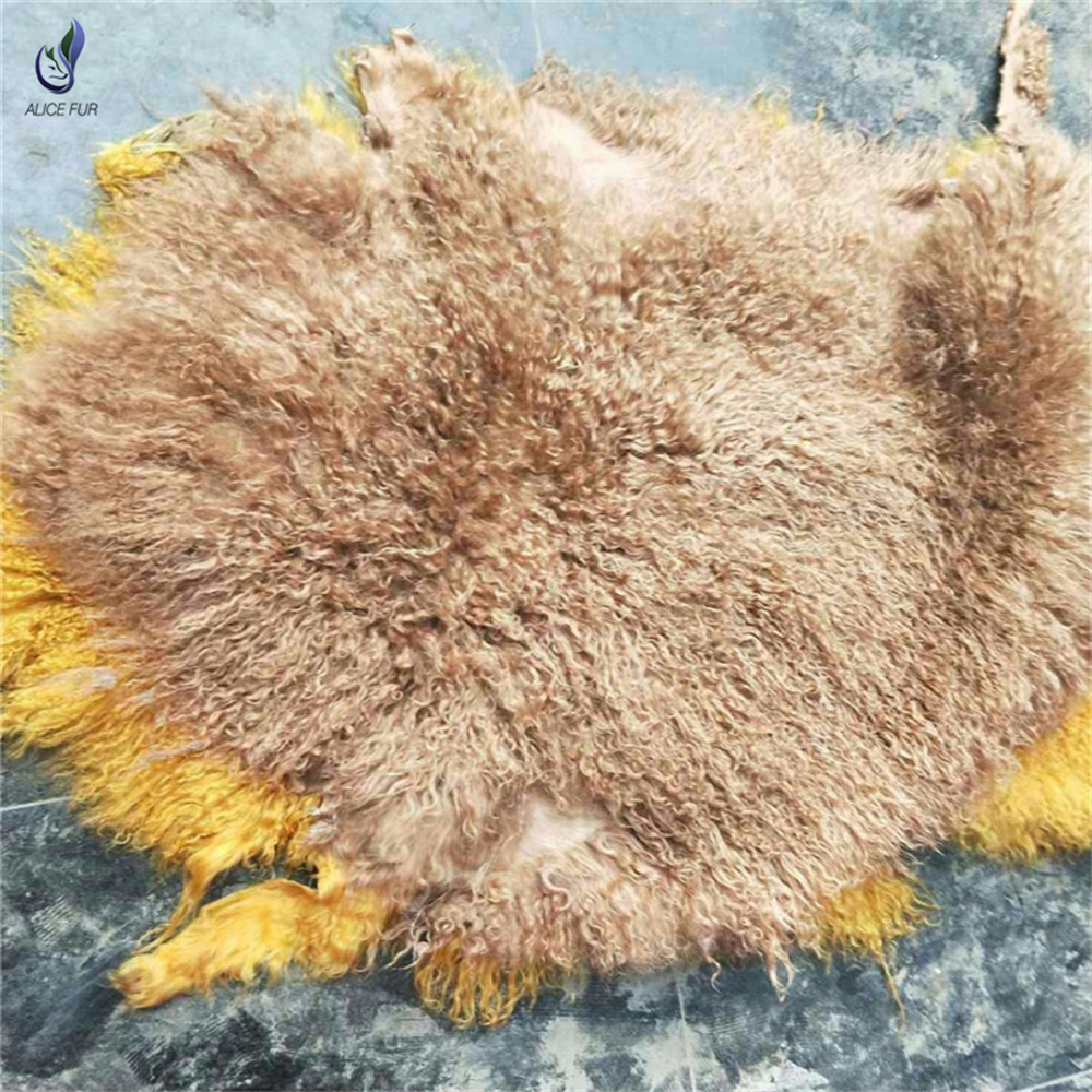 ALICEFUR Real Tibetan Lamb Rug Goat Skin Blanket Sheep Skin Curly Fur