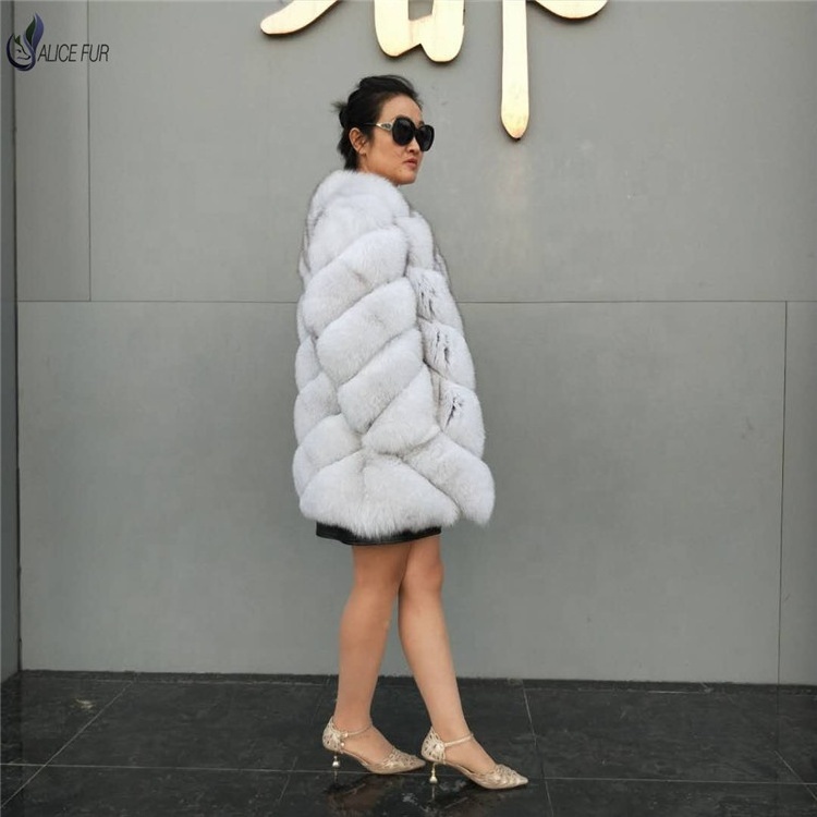 ALICEFUR Wholesale price high quality fashion fox fur coats real blue fox fur coat for sale