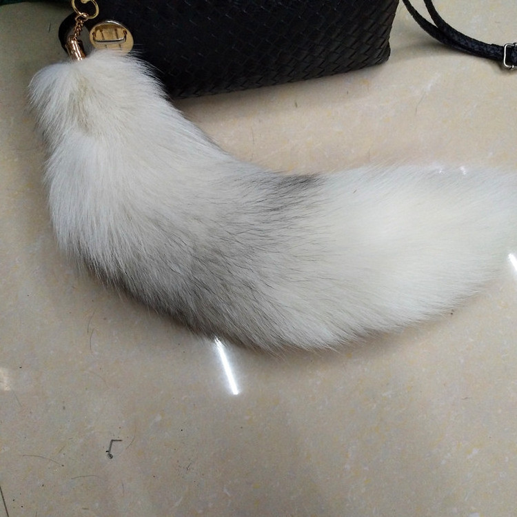 ALICEFUR Wholesale Natural Fox Tail key chain Blue Fox Fur Tail Keychain