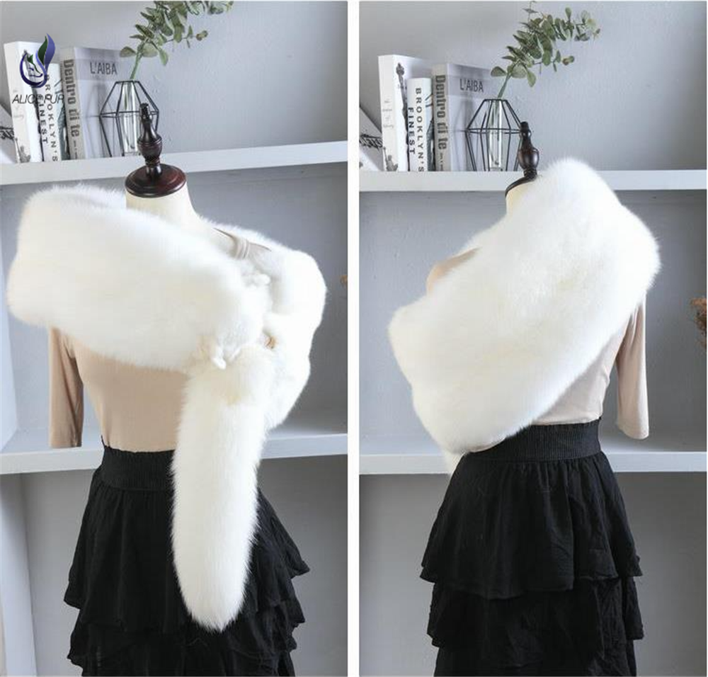 Natural white fox fur stole real fox fur cape genuine fur shawl for women