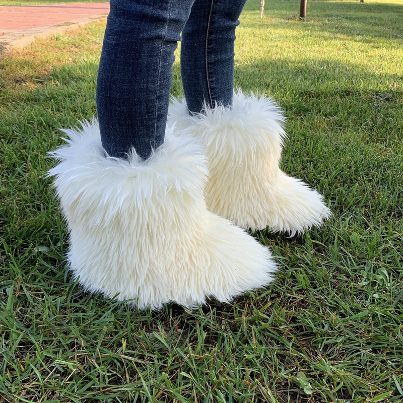 Wholesale Factory Supply Fake Raccoon Fur Boots For Women Ladies Winter Faux Fur Boots