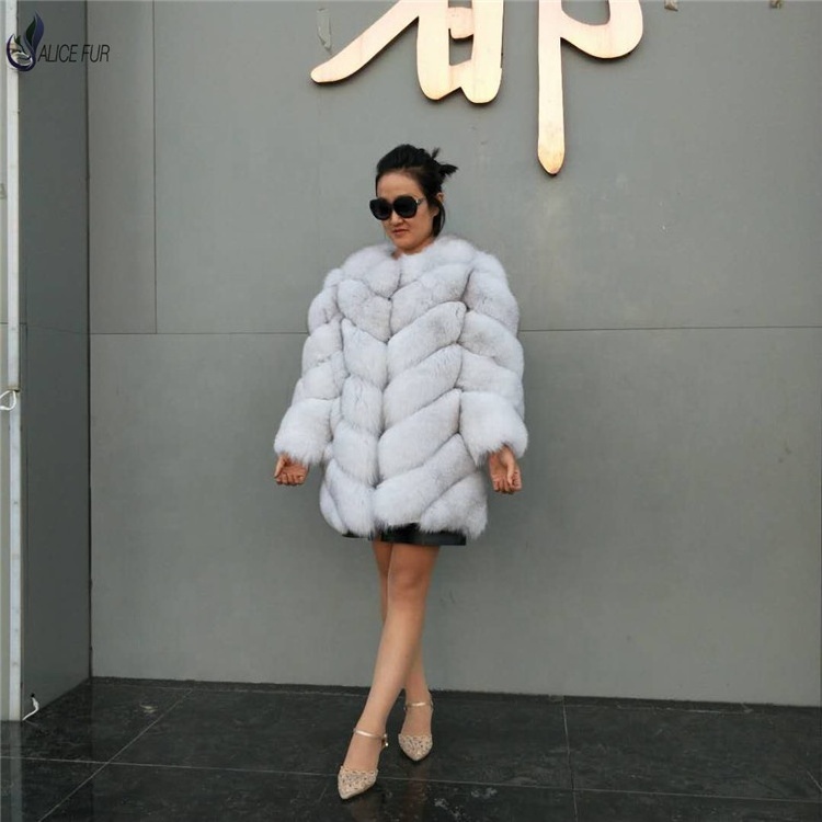 ALICEFUR Wholesale price high quality fashion fox fur coats real blue fox fur coat for sale