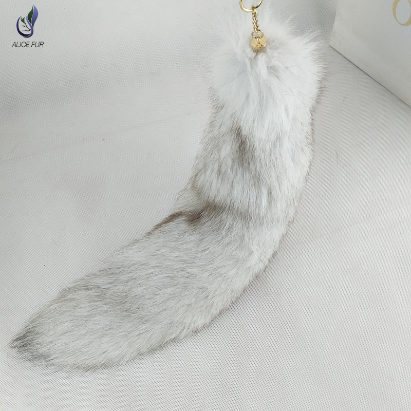 ALICEFUR Wholesale Natural Fox Tail key chain Blue Fox Fur Tail Keychain