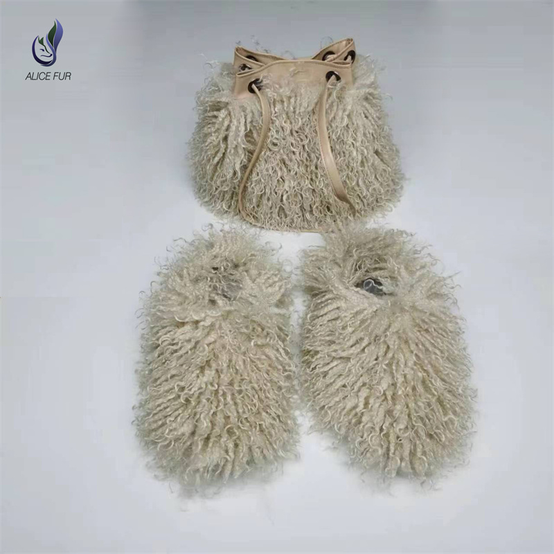 house sheep  fluffy home sandals bedroom mongolian women faux fur slippers slides with fur for wome fur slippers and purse set