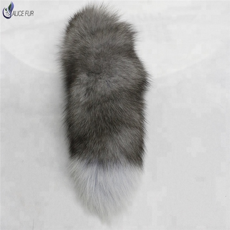 ALICEFUR High quality silver blue fox fur tail bag charm natural fur tail for keychain