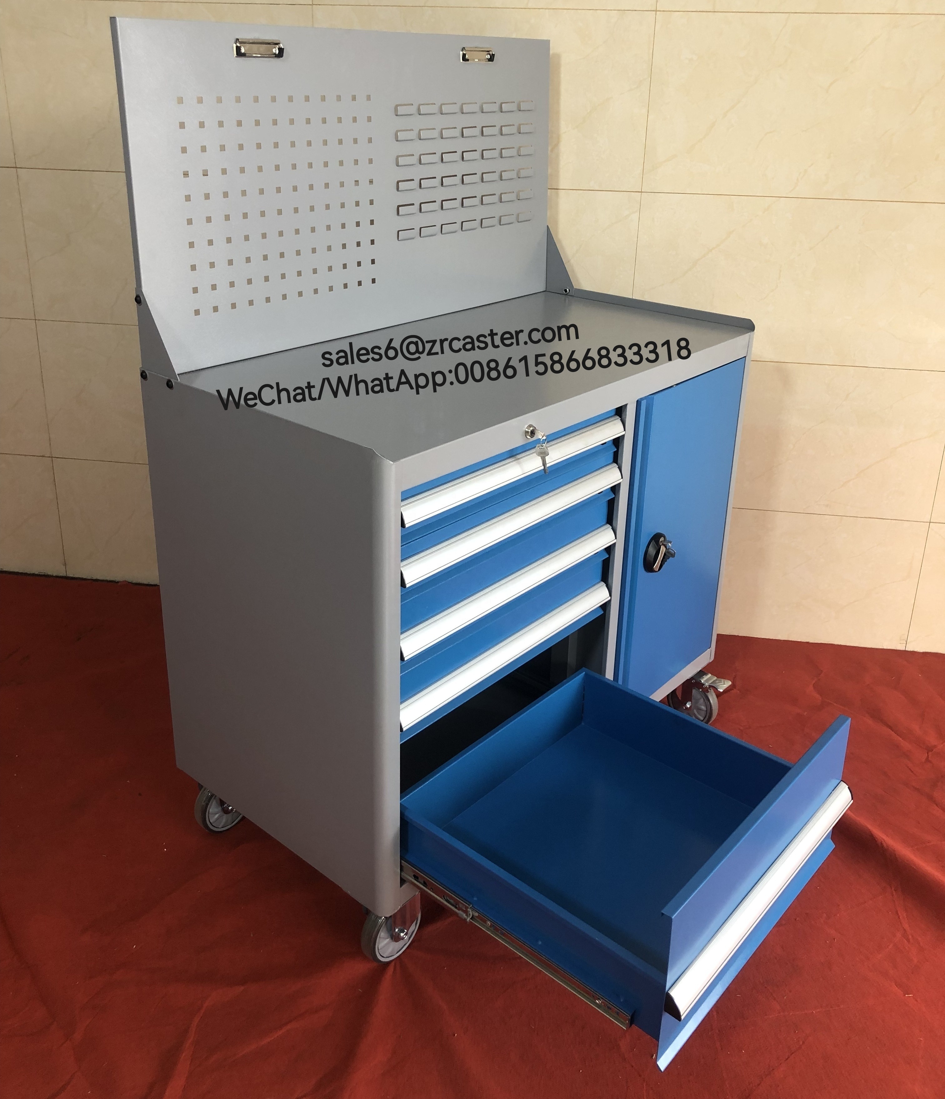 Customized Workshop Equipment High quality cold rolled steel plate Tool Cart Tool Cabinet with 5 Drawers and Wheels