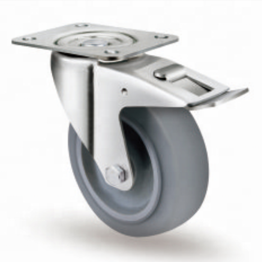 Industrial 3/4/5/6/8Inch European Fixed Swivel Plate Caster 80-250kg Load Thermoplastic Grey Rubber Blue TPR Wheel Total Brake