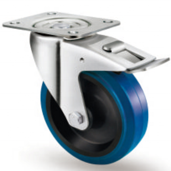 Industrial 3/4/5/6/8Inch European Fixed Swivel Plate Caster 80-250kg Load Thermoplastic Grey Rubber Blue TPR Wheel Total Brake