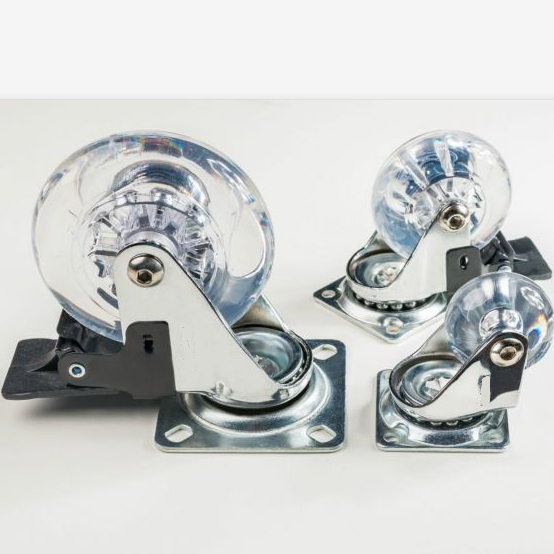 1.5/2/3 Inch Transparent Clear PU Wheel Castor Caster Wheels Fixed Swivel Plate Office Chair Sofa Rigid Style Furniture