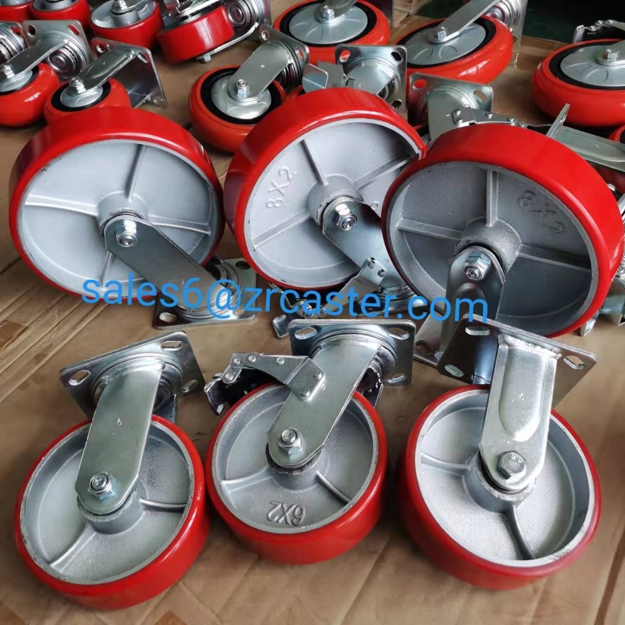 2 3 4 5 6 8 10 12 Inch Industrial High Load 400KGS 1.5Ton 2Ton Heavy Duty Caster Swivel Casting Iron Core PU Wheels With Brake