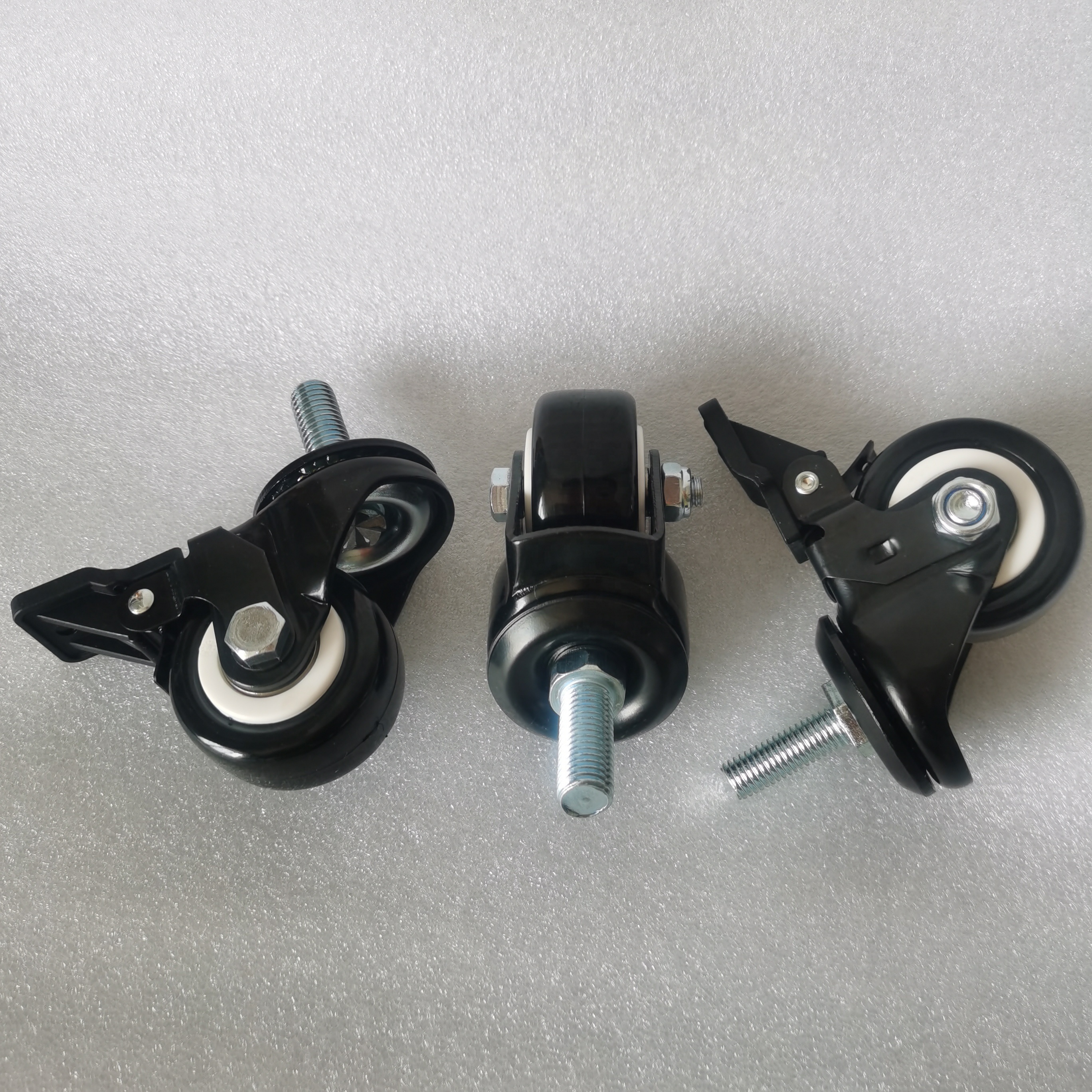 High Load 50/100/150KG Brake PU Nylon Wheel Durable 1.5/2 Small Black Furniture Castor M10/12 Thread Stem Low Profile Caster