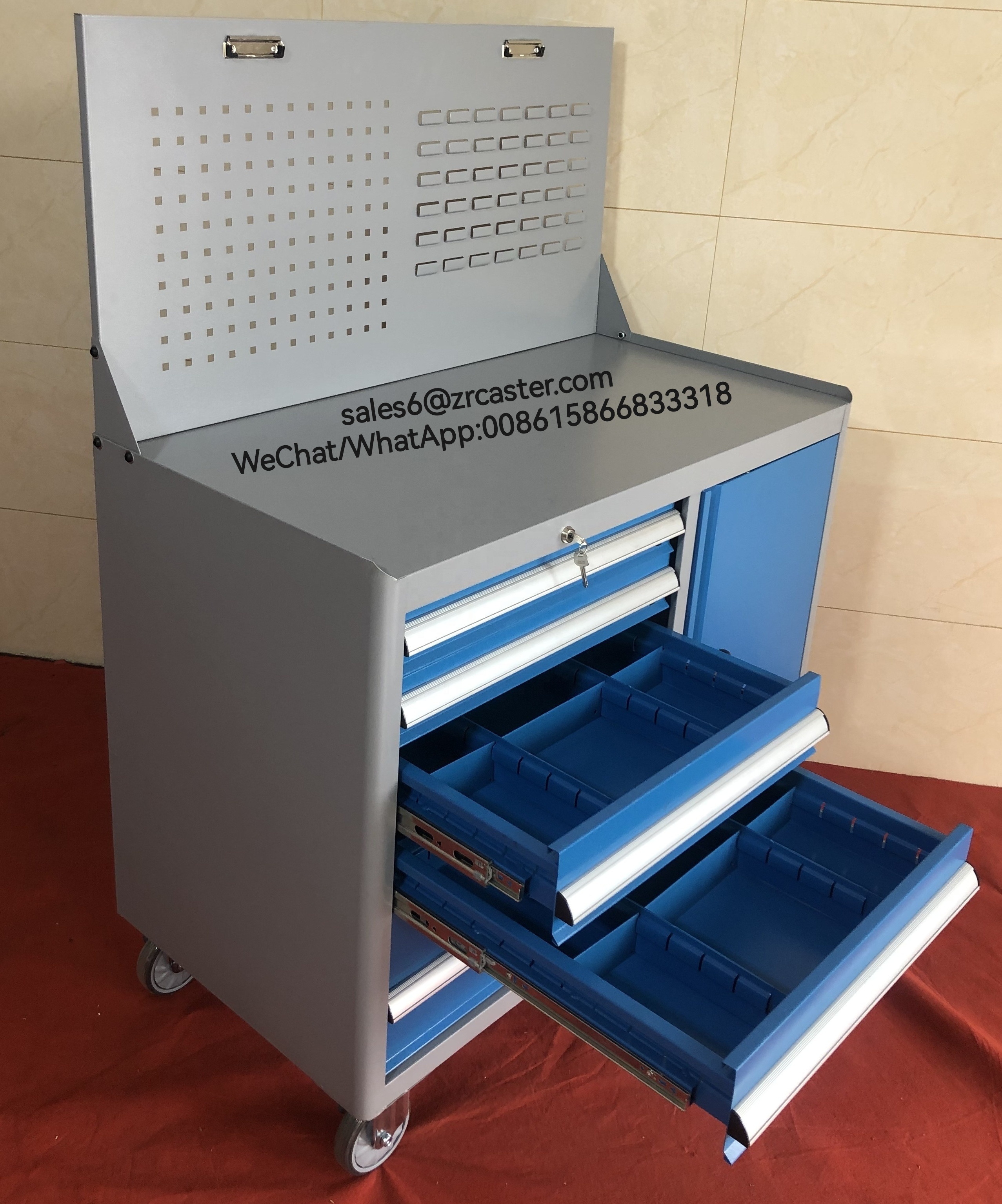 Customized Workshop Equipment High quality cold rolled steel plate Tool Cart Tool Cabinet with 5 Drawers and Wheels