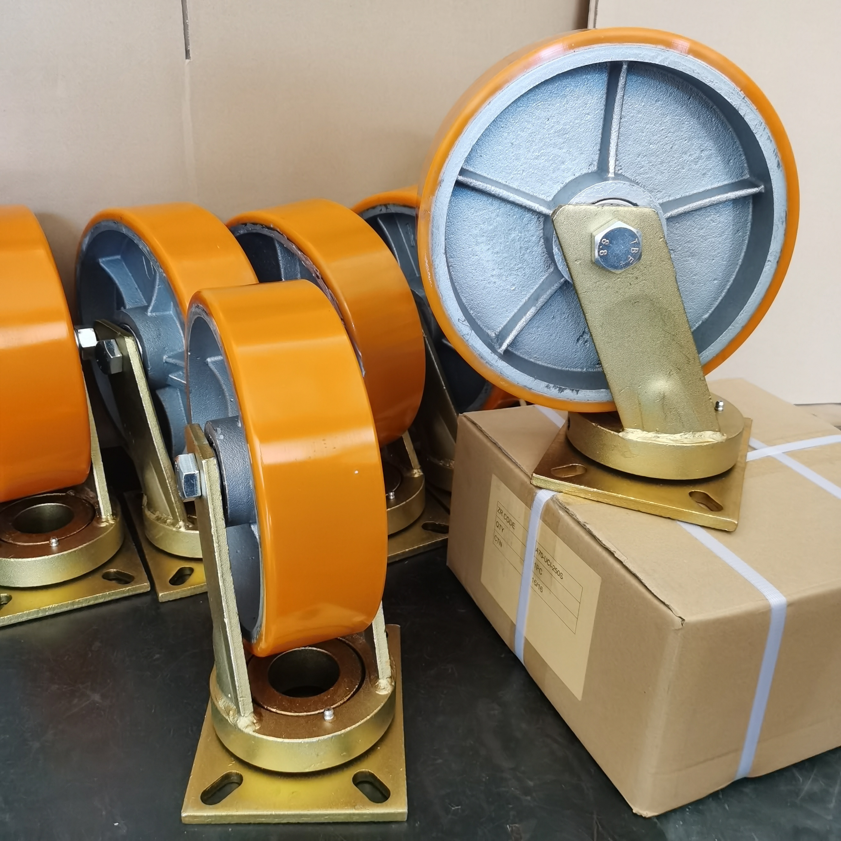 High Load Extra Heavy Duty 800KGS-2.5 Ton Industrial Super Heavy Duty Casting Iron PU Wheel Caster 6 8 10 12 Inch